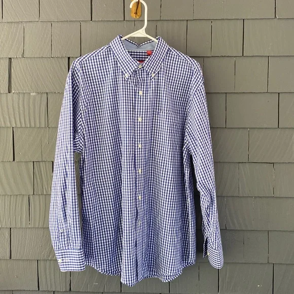 IZOD | classic blue checked men’s shirt - Picture 1 of 5